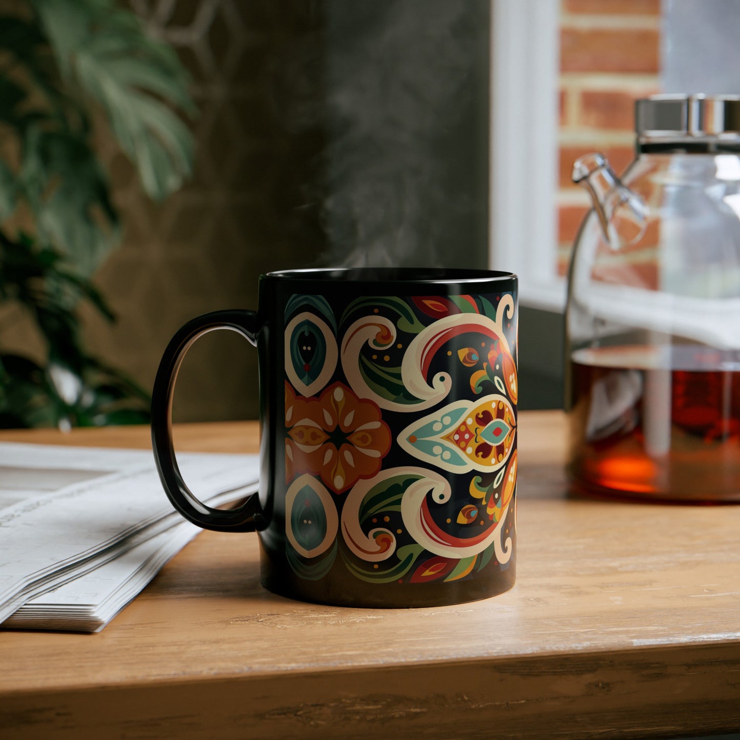 Chai Tea Coffee Black Mug - Vibrant Indian Decor - 11oz or 15 oz - Gift for Festivals, Wedding, Anniversary, Birthdays