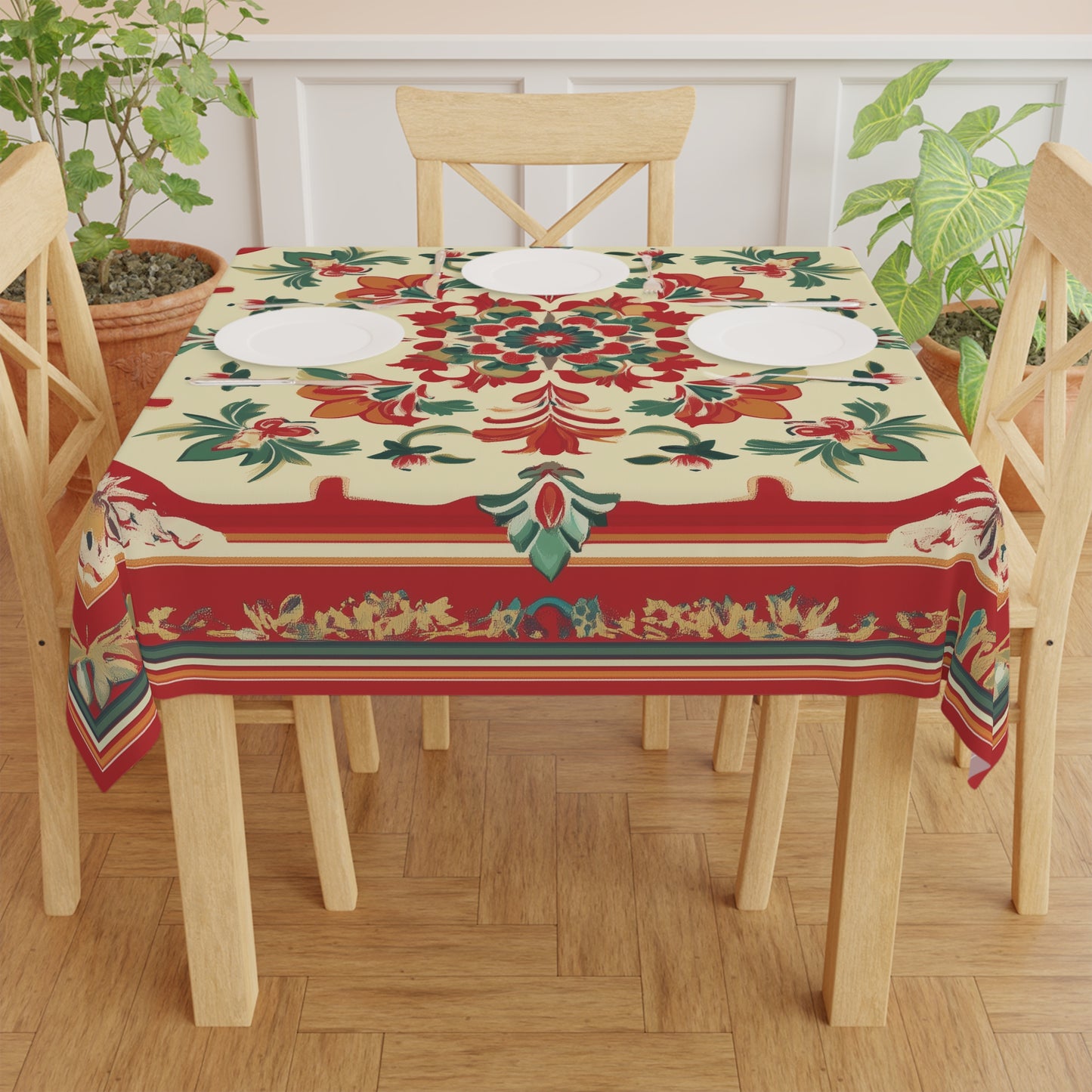 Breakfast Table Cover Indian Design | Square 55.1 by 55.1 inches | Sanskrit Arts
