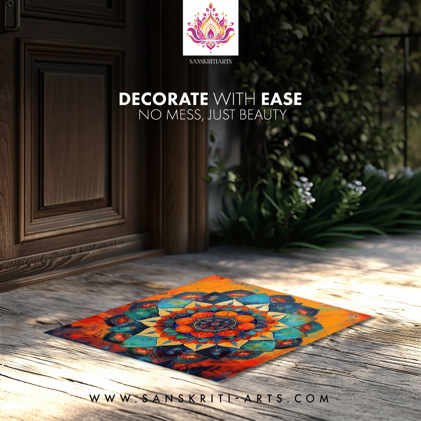 Rangoli Sticker, Rangoli Decal for Floor, DIY, Beautiful Mandala Pattern for Floorfor Living Room, Front Door or Pooja Room, Two 20 X 20 Inch Decals (Rangamalika)