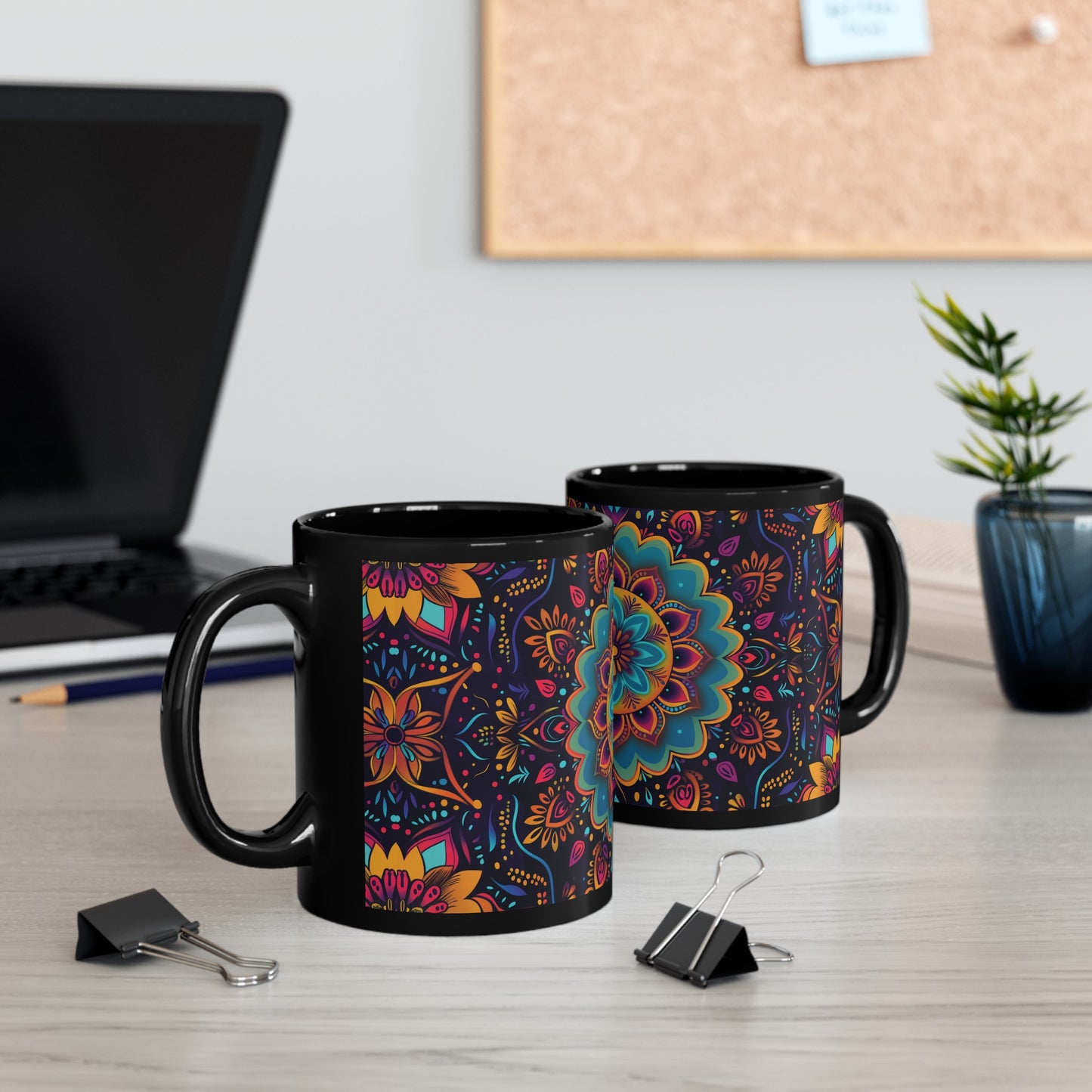 Chai Tea Coffee Black Mug - Vibrant Indian Decor - 11oz or 15 oz - Gift for Festivals, Wedding, Anniversary, Birthdays