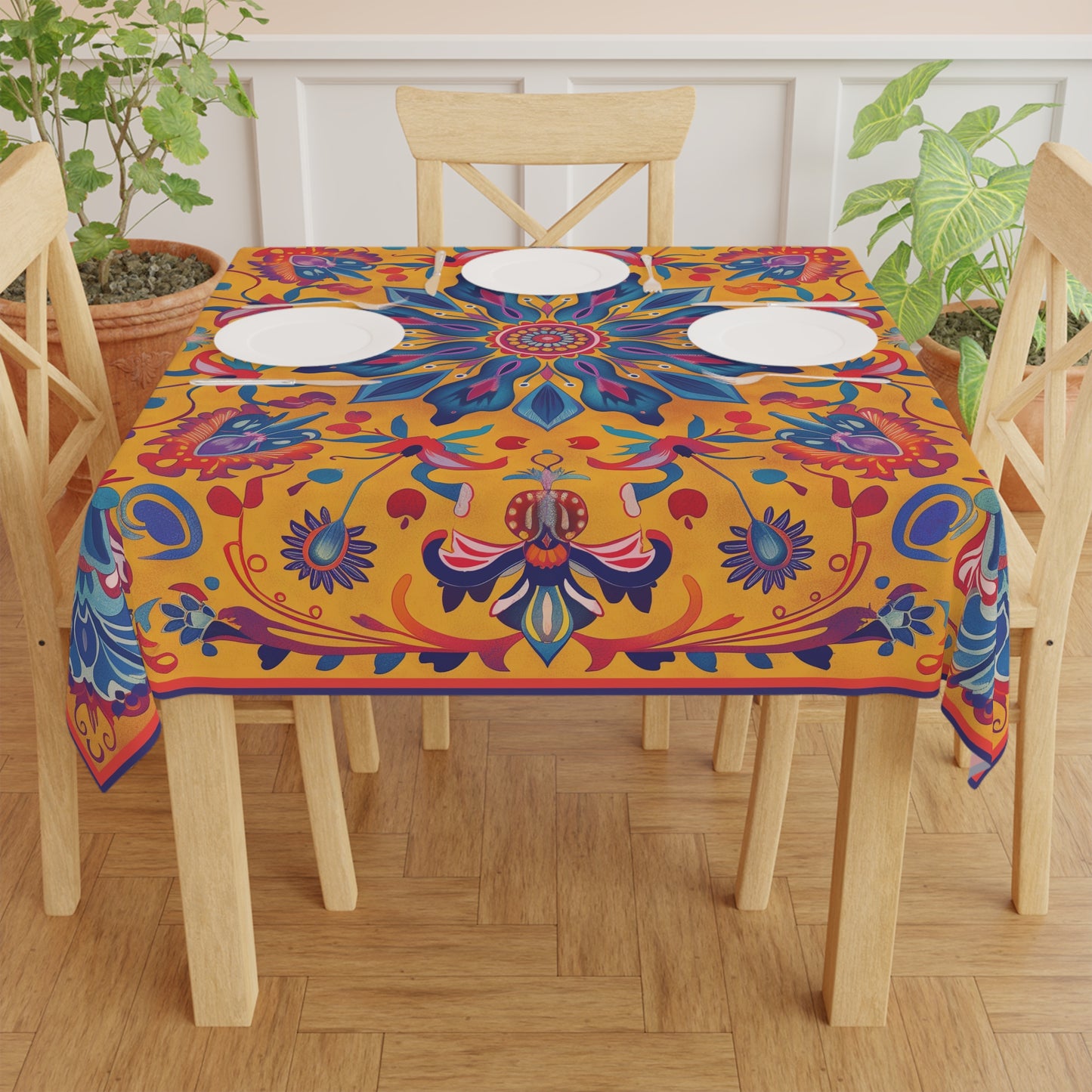 Breakfast Table Cover Indian Design | Square 55.1 by 55.1 inches | Sanskrit Arts