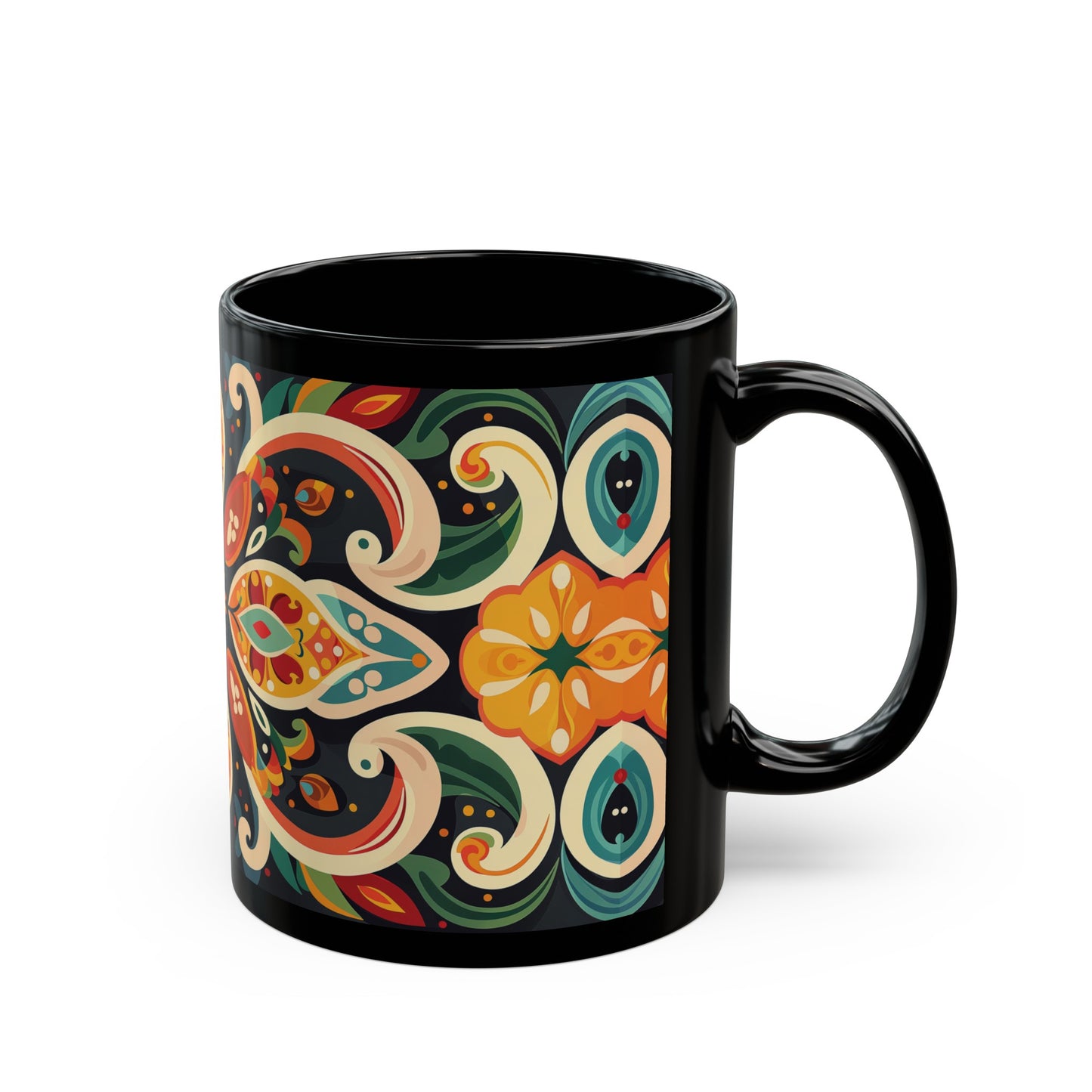 Chai Tea Coffee Black Mug - Vibrant Indian Decor - 11oz or 15 oz - Gift for Festivals, Wedding, Anniversary, Birthdays