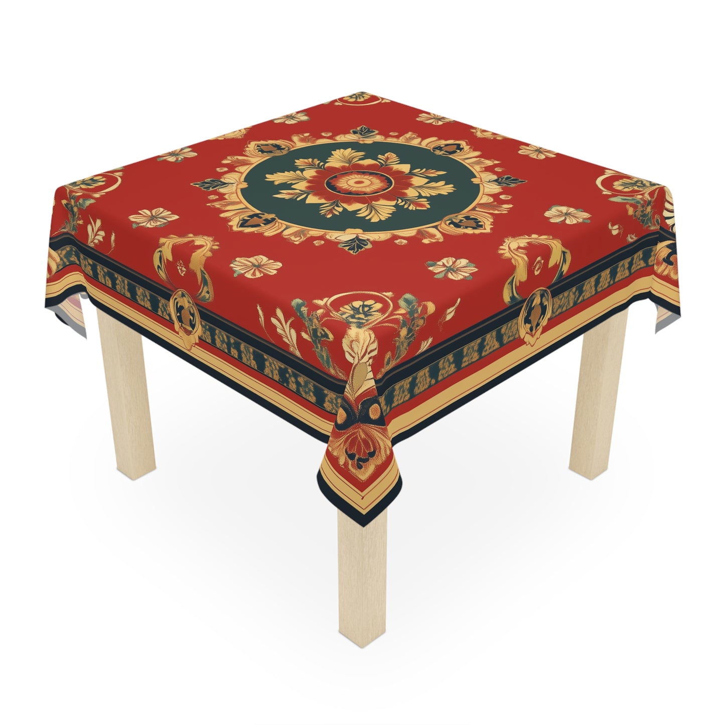 Breakfast Table Cover Indian Design | Square 55.1 by 55.1 inches | Sanskrit Arts