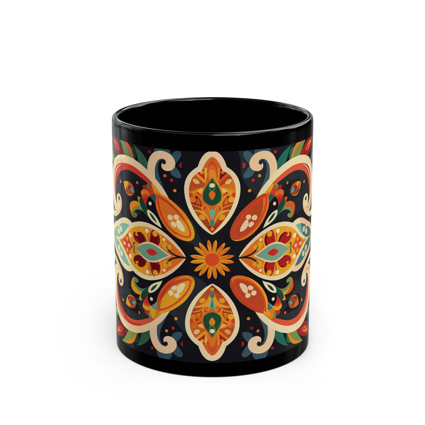 Chai Tea Coffee Black Mug - Vibrant Indian Decor - 11oz or 15 oz - Gift for Festivals, Wedding, Anniversary, Birthdays