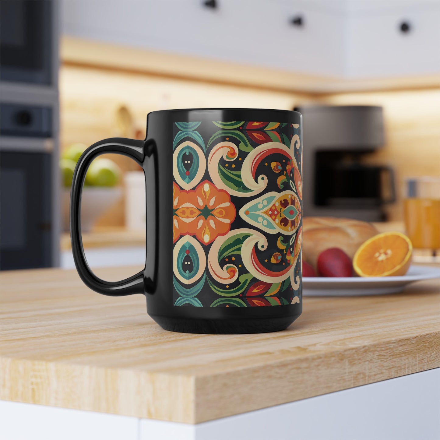 Chai Tea Coffee Black Mug - Vibrant Indian Decor - 11oz or 15 oz - Gift for Festivals, Wedding, Anniversary, Birthdays
