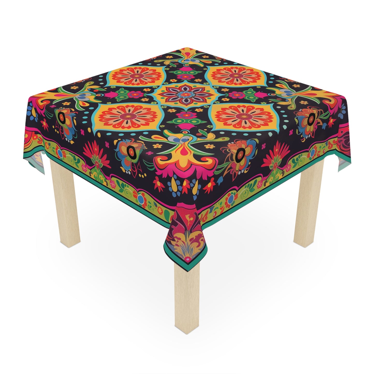 Breakfast Table Cover Indian Design | Square 55.1 by 55.1 inches | Sanskrit Arts