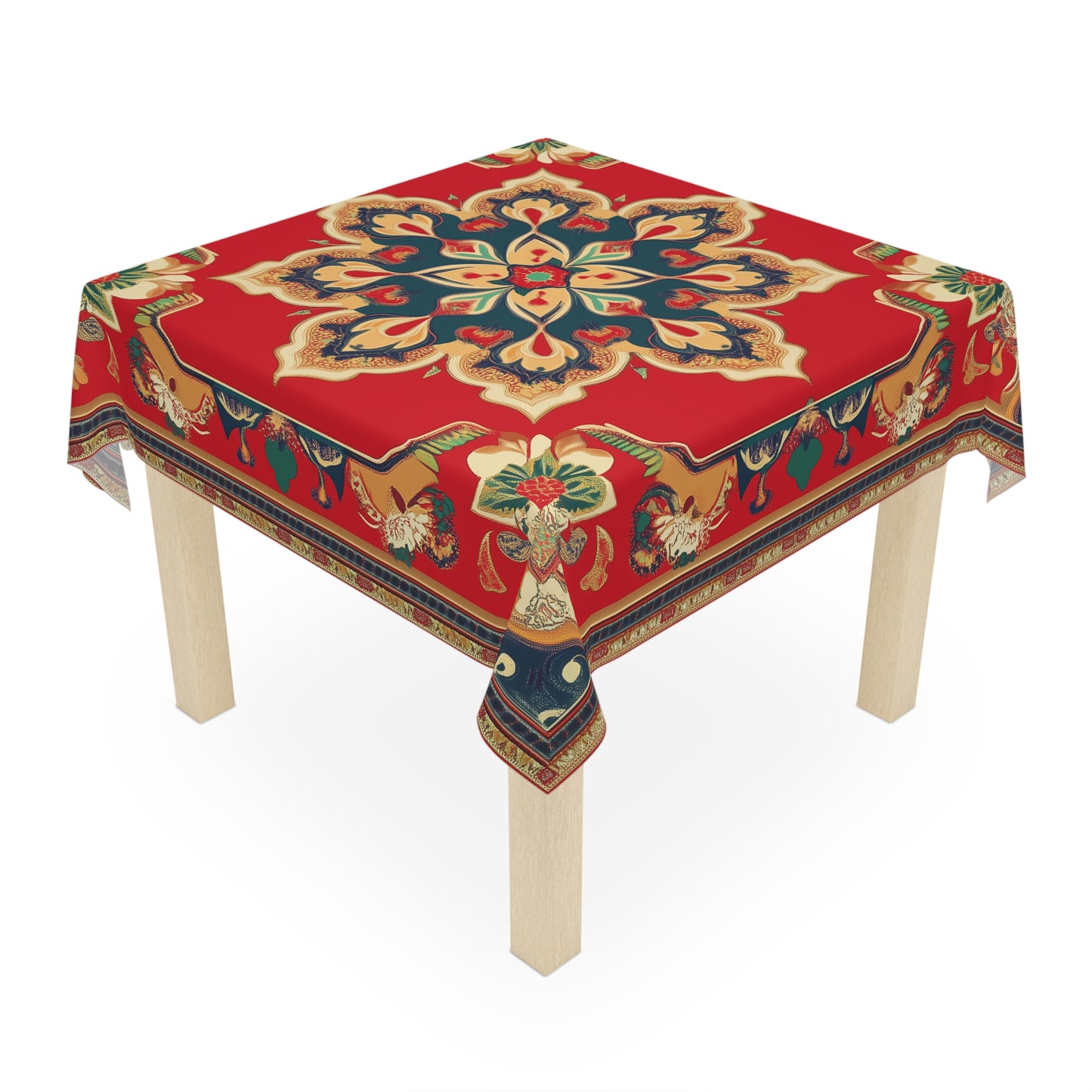 Breakfast Table Cover Indian Design | Square 55.1 by 55.1 inches | Sanskrit Arts