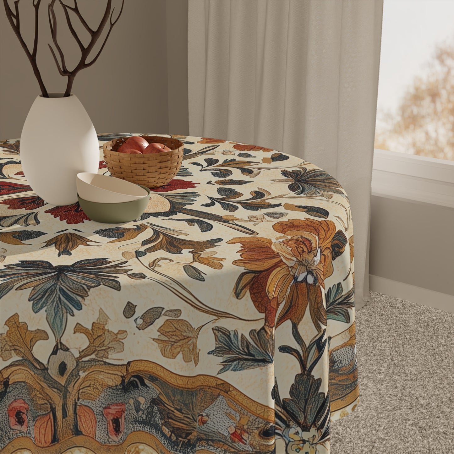 Breakfast Table Cover Indian Design | Square 55.1 by 55.1 inches | Sanskrit Arts
