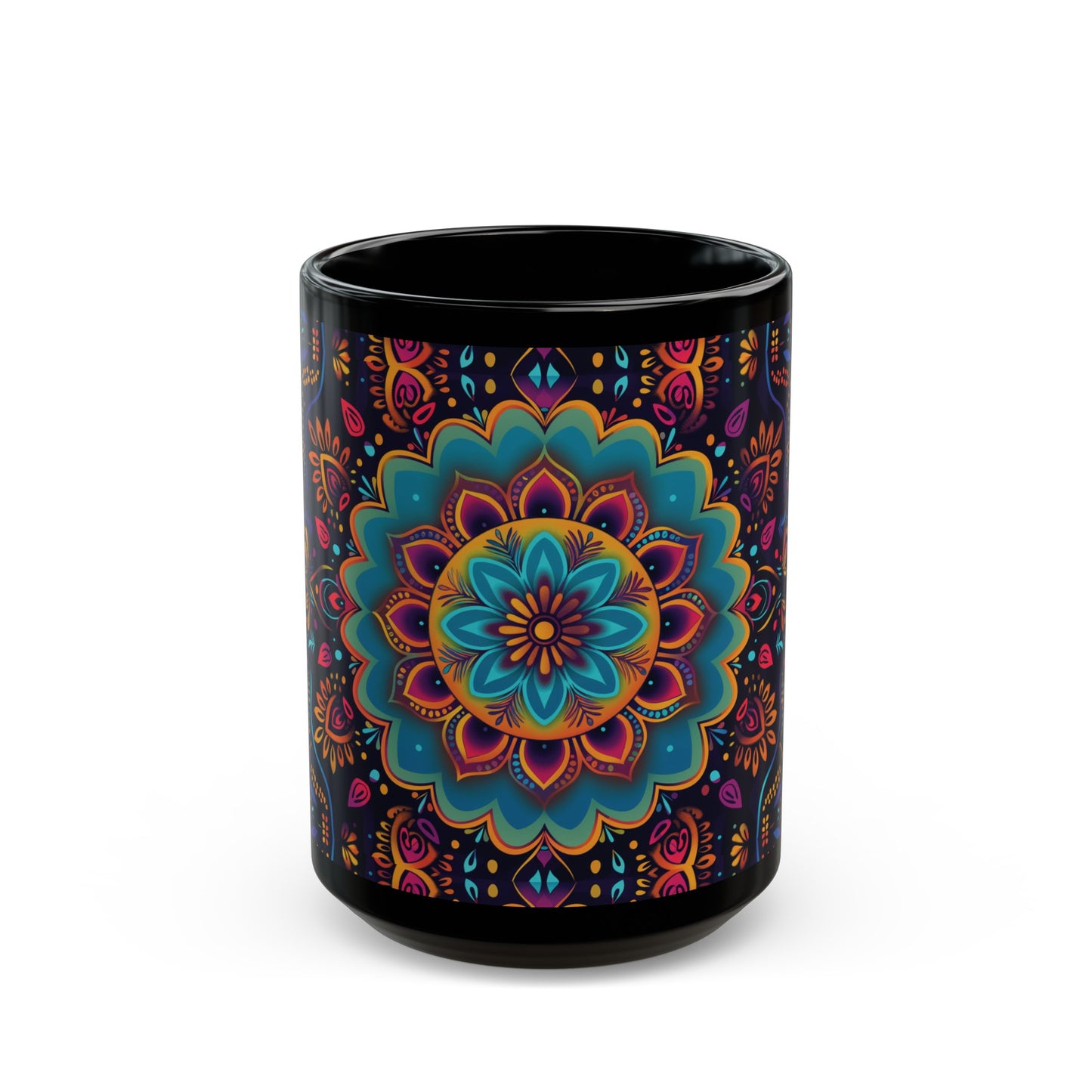 Chai Tea Coffee Black Mug - Vibrant Indian Decor - 11oz or 15 oz - Gift for Festivals, Wedding, Anniversary, Birthdays