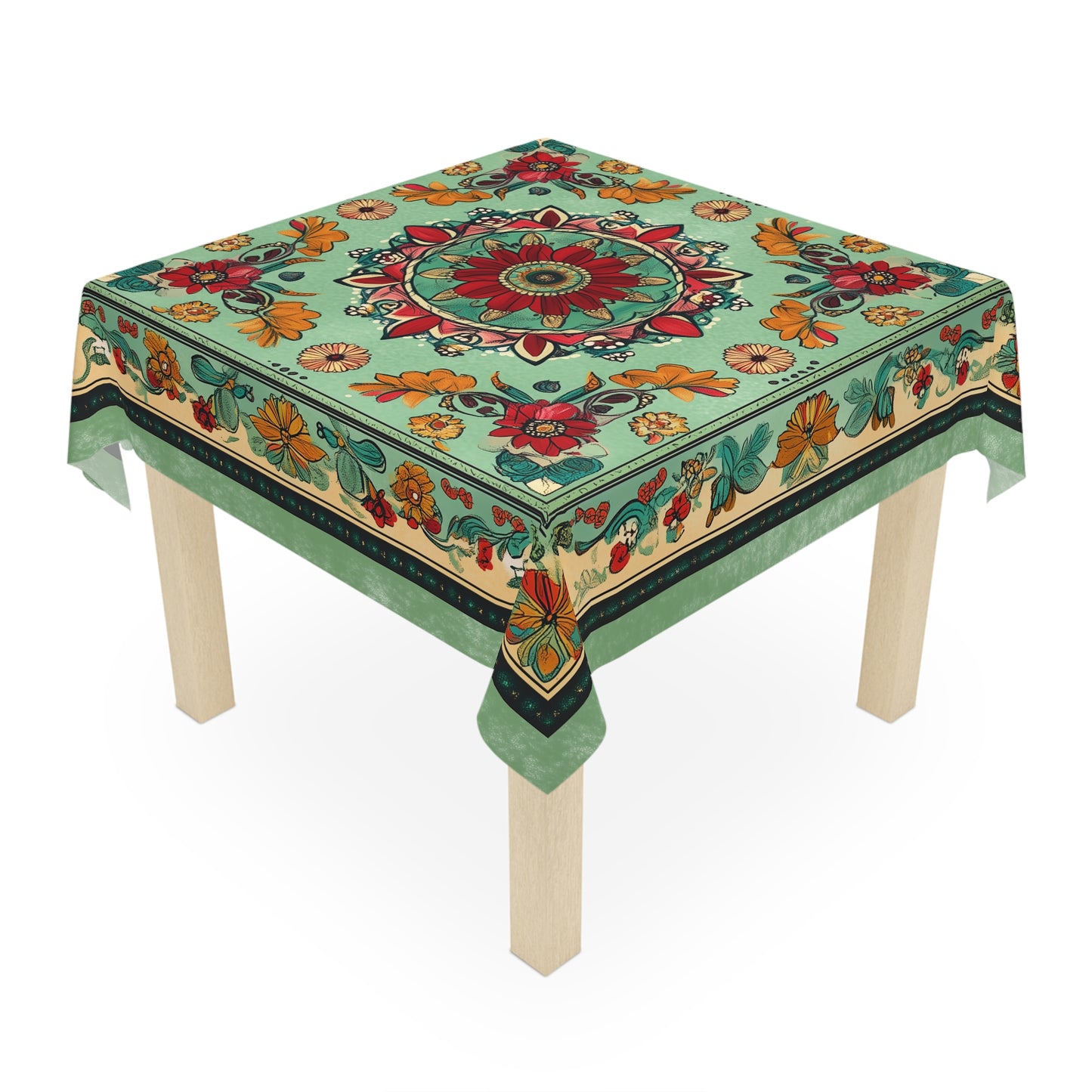 Breakfast Table Cover Indian Design | Square 55.1 by 55.1 inches | Sanskrit Arts