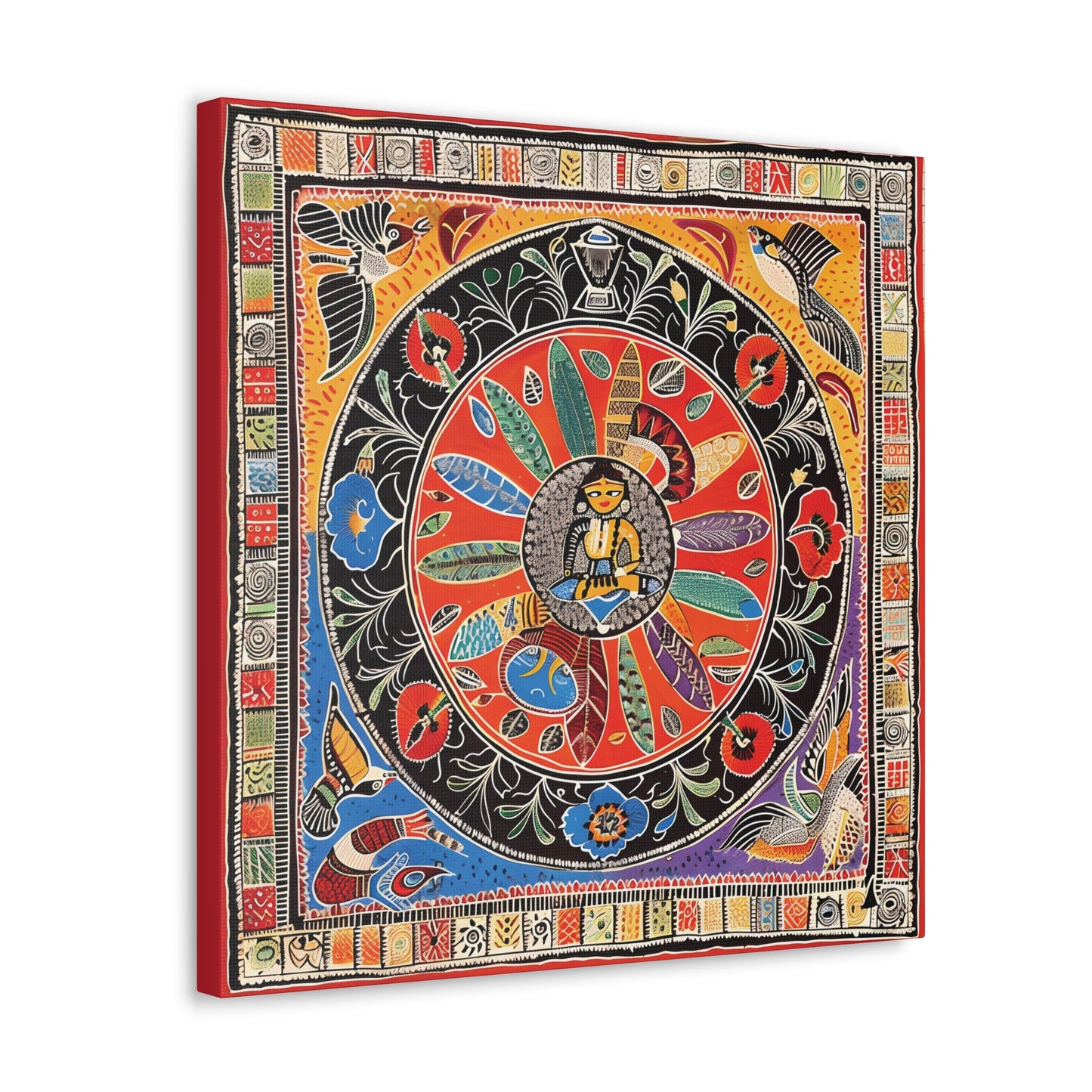 Madhubani Wall Art | 20 X 20 Inch | Indian Home Decor | 100% Cotton Canvas Gallery Wrap | Perfect Gift for Indian Festivals