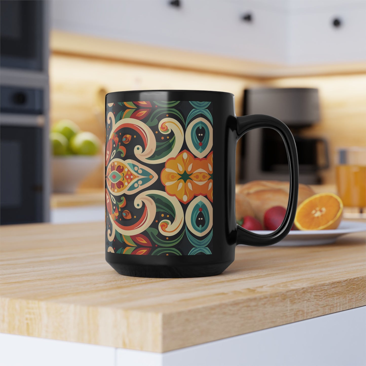 Chai Tea Coffee Black Mug - Vibrant Indian Decor - 11oz or 15 oz - Gift for Festivals, Wedding, Anniversary, Birthdays