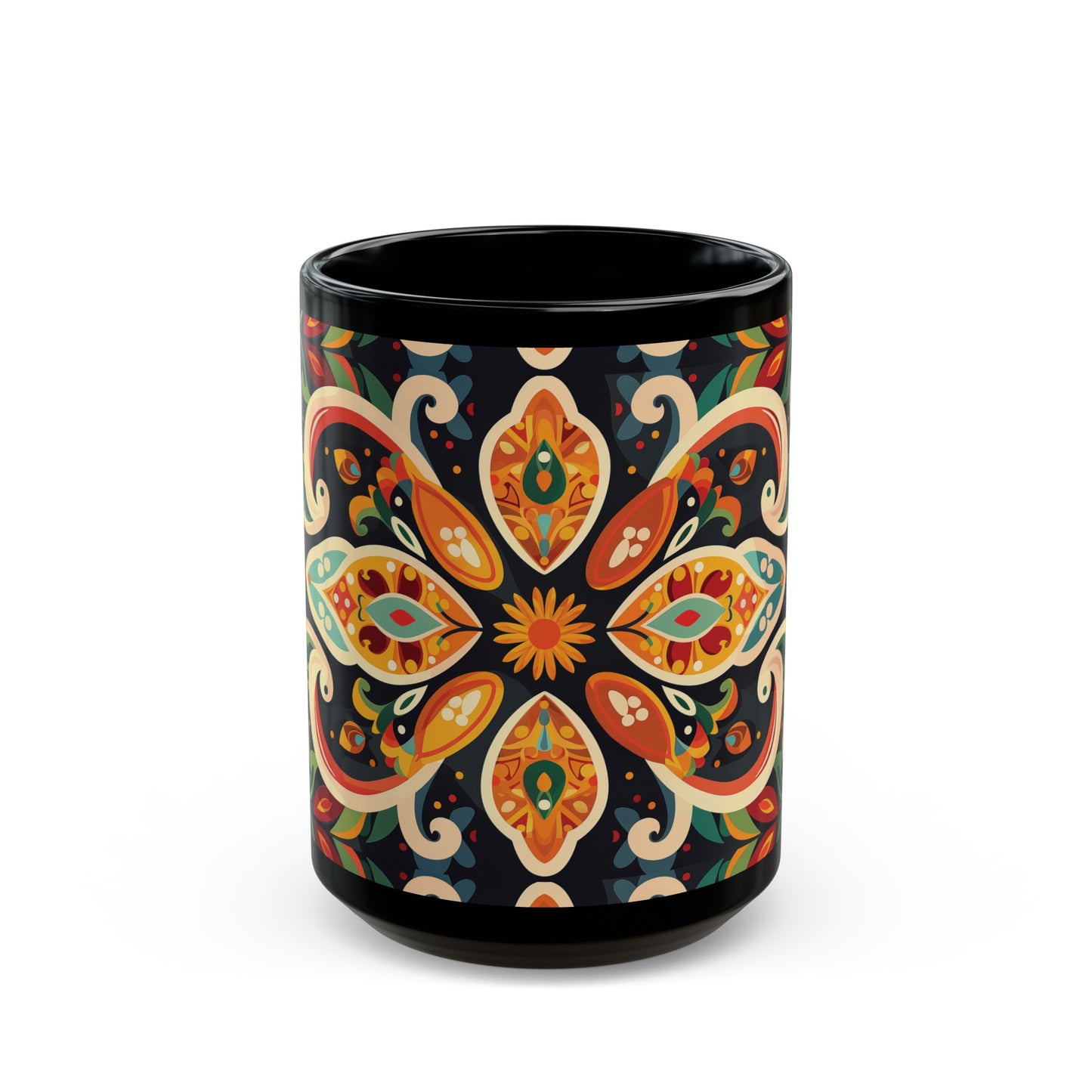 Chai Tea Coffee Black Mug - Vibrant Indian Decor - 11oz or 15 oz - Gift for Festivals, Wedding, Anniversary, Birthdays