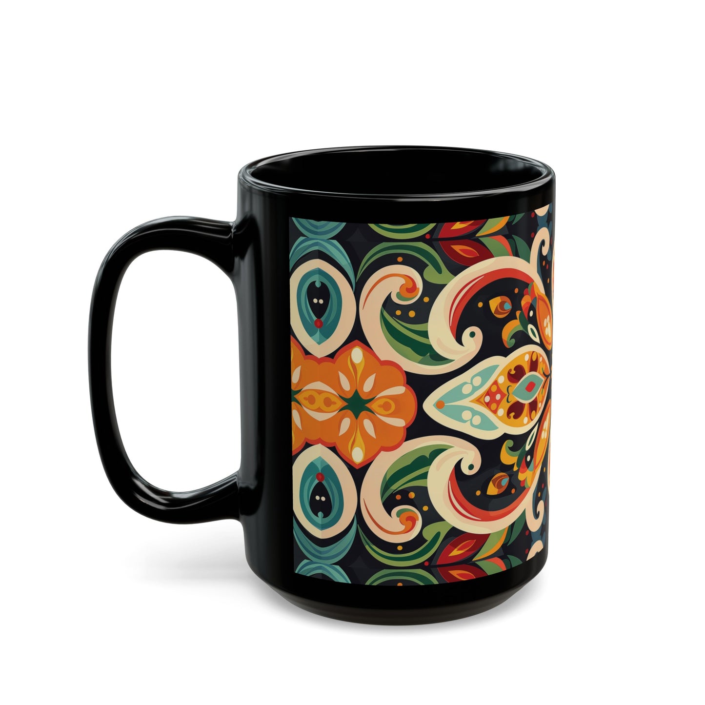 Chai Tea Coffee Black Mug - Vibrant Indian Decor - 11oz or 15 oz - Gift for Festivals, Wedding, Anniversary, Birthdays