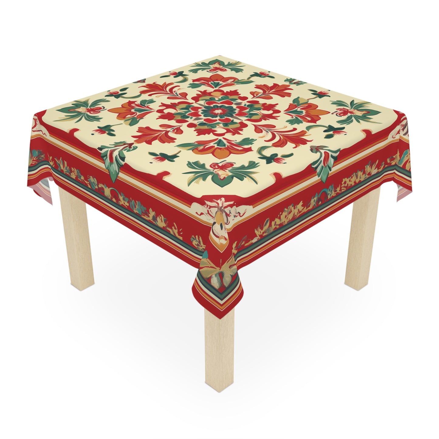 Breakfast Table Cover Indian Design | Square 55.1 by 55.1 inches | Sanskrit Arts
