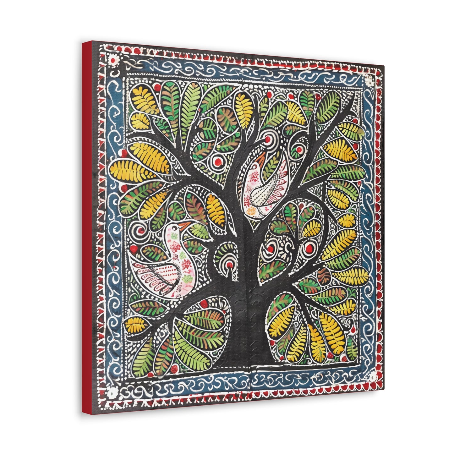 Madhubani Wall Art | 20 X 20 Inch | Indian Home Decor | 100% Cotton Canvas Gallery Wrap | Perfect Gift for Indian Festivals
