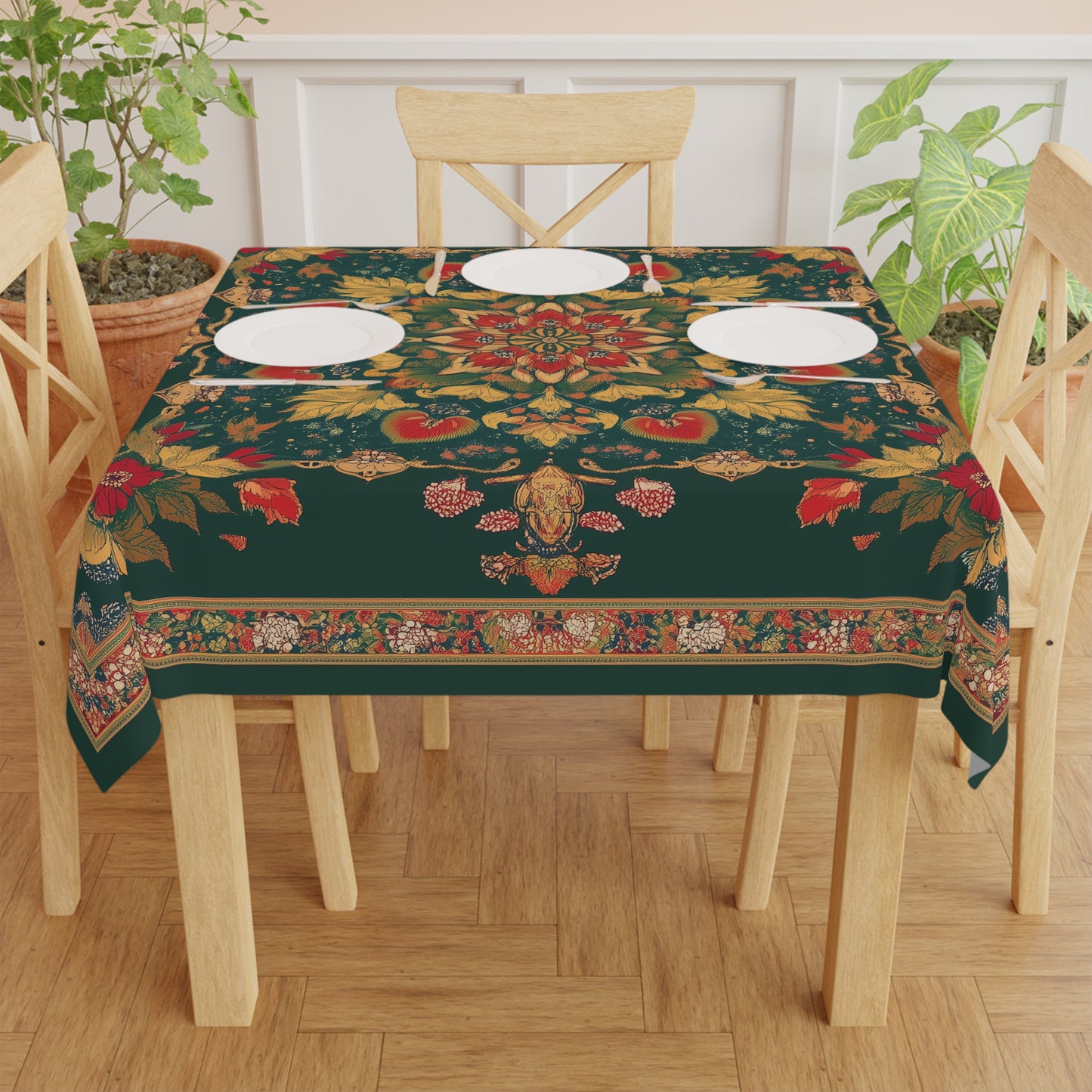 Breakfast Table Cover Indian Design | Square 55.1 by 55.1 inches | Sanskrit Arts
