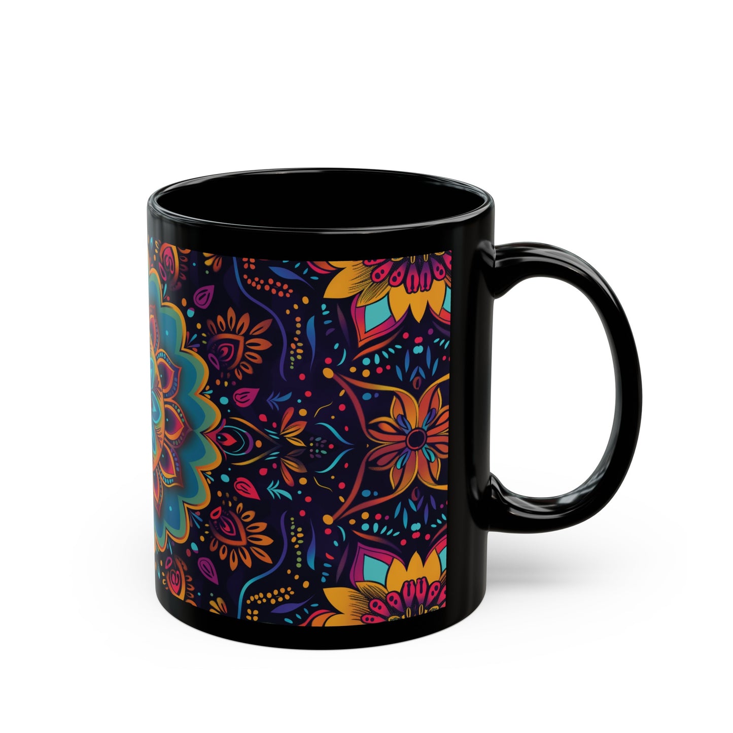 Chai Tea Coffee Black Mug - Vibrant Indian Decor - 11oz or 15 oz - Gift for Festivals, Wedding, Anniversary, Birthdays