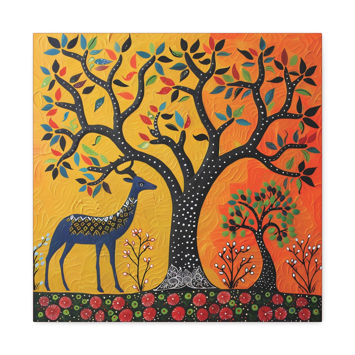 Gond Wall Art | 20 X 20 Inch | Indian Home Decor | 100% Cotton Canvas Gallery Wrap | Perfect Gift for Indian Festivals