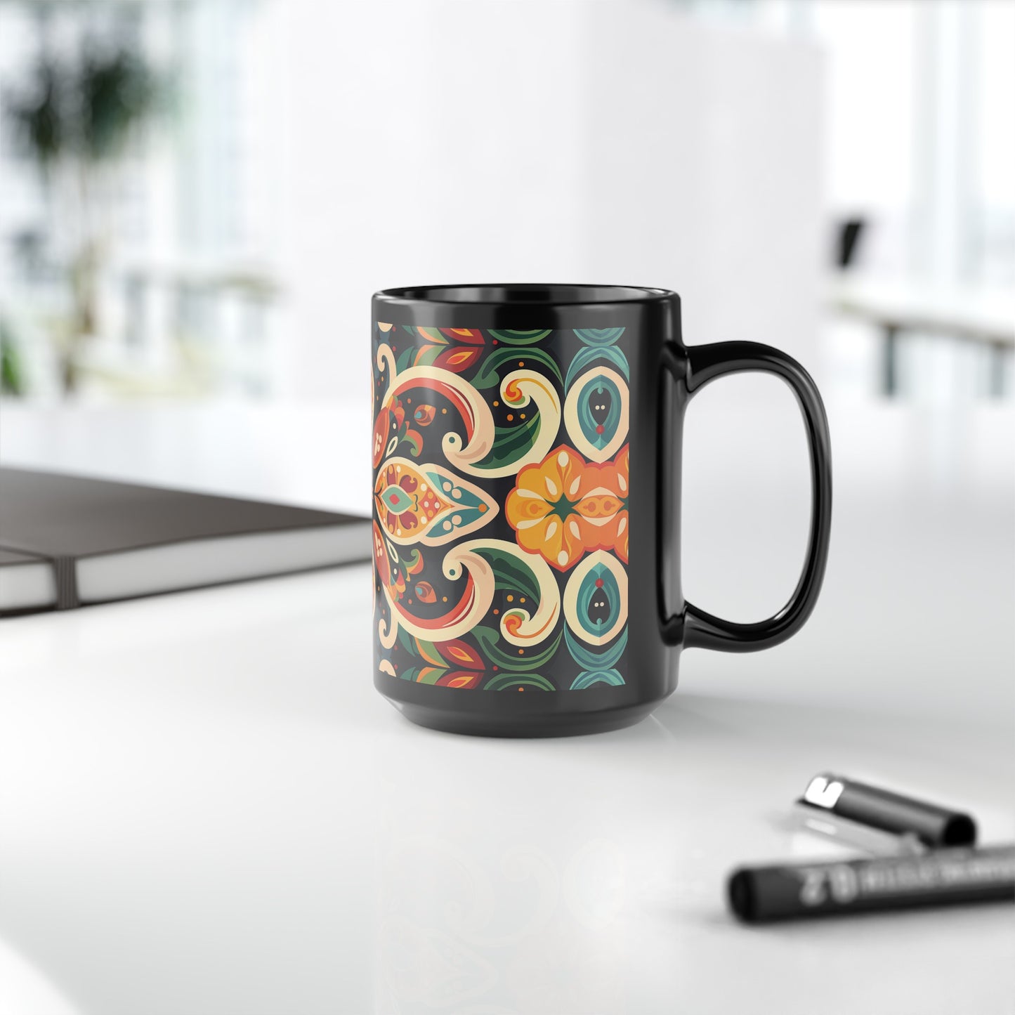 Chai Tea Coffee Black Mug - Vibrant Indian Decor - 11oz or 15 oz - Gift for Festivals, Wedding, Anniversary, Birthdays