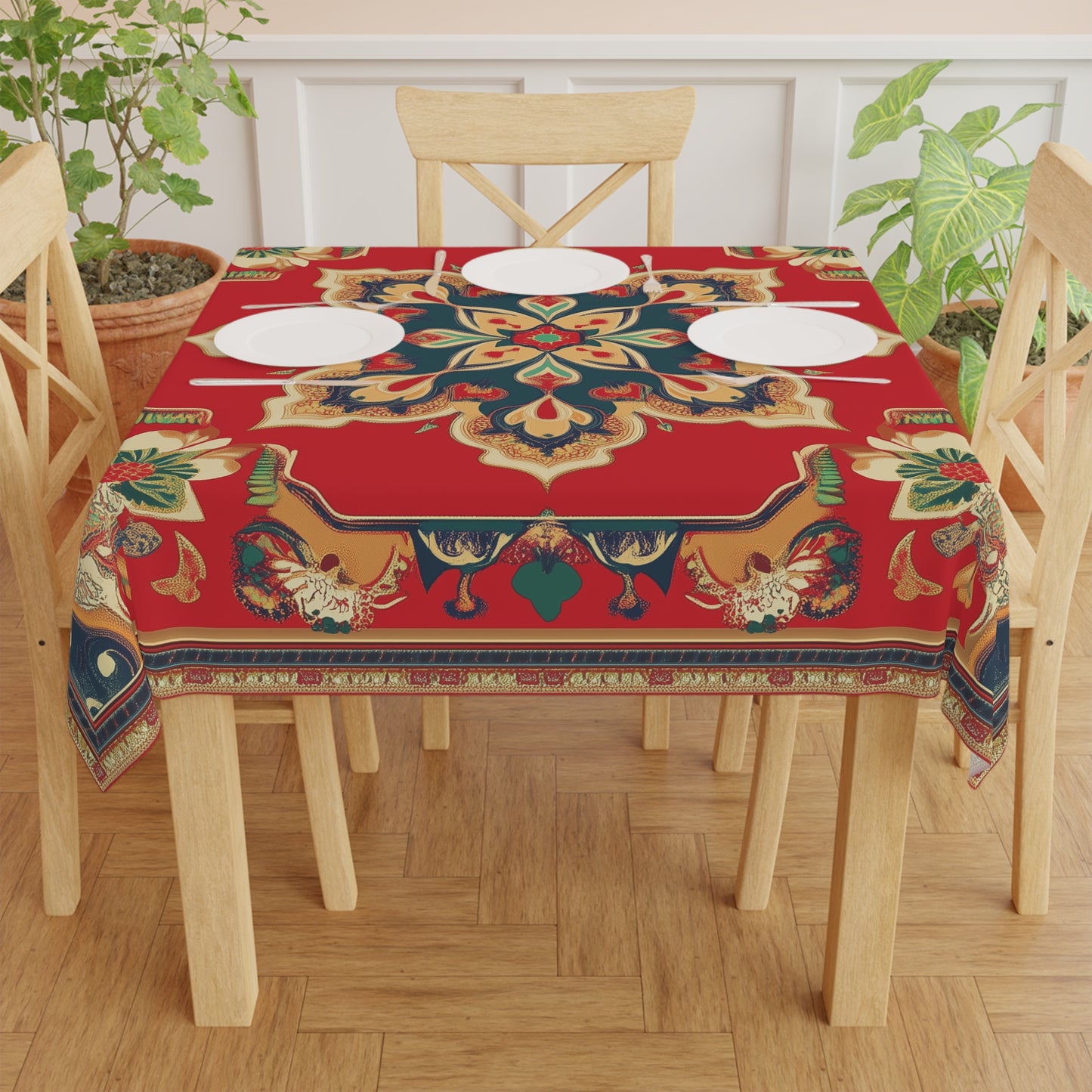 Breakfast Table Cover Indian Design | Square 55.1 by 55.1 inches | Sanskrit Arts