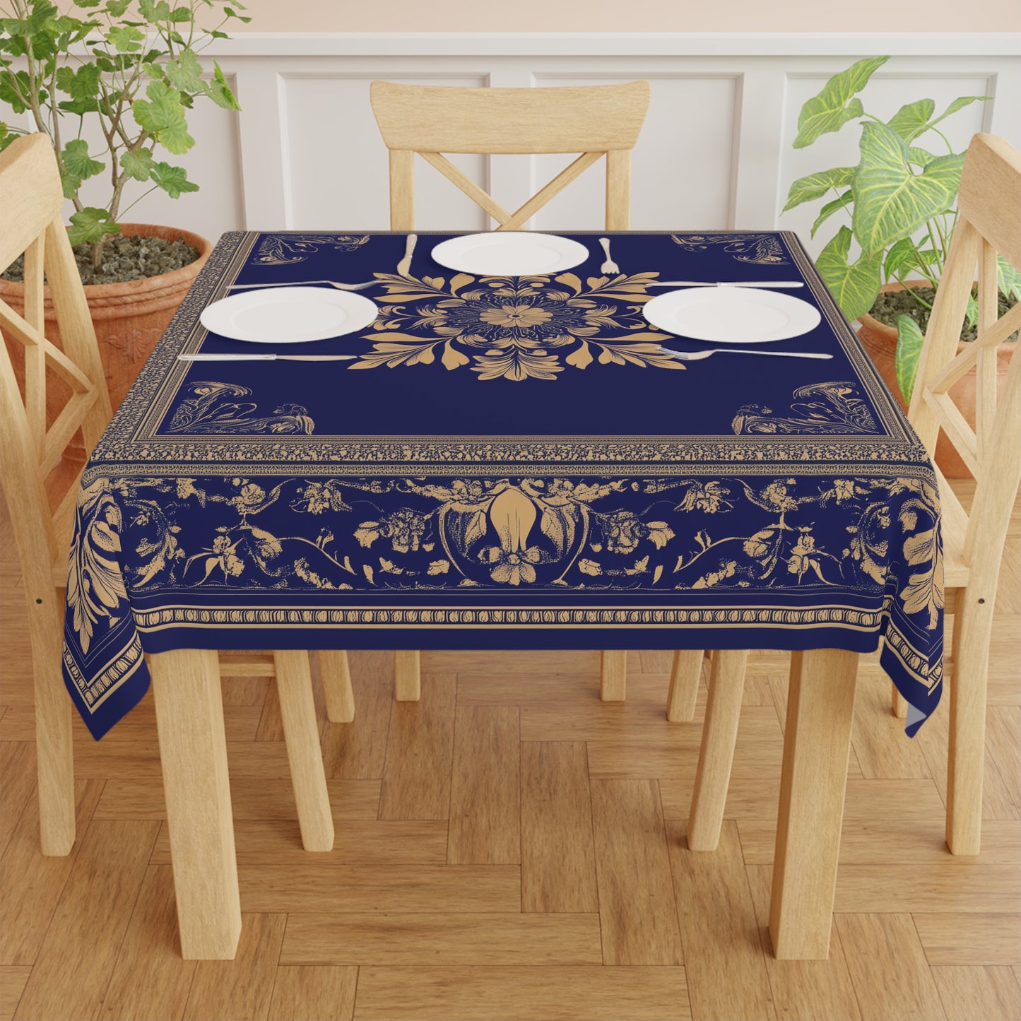 Breakfast Table Cover Indian Design | Square 55.1 by 55.1 inches | Sanskrit Arts