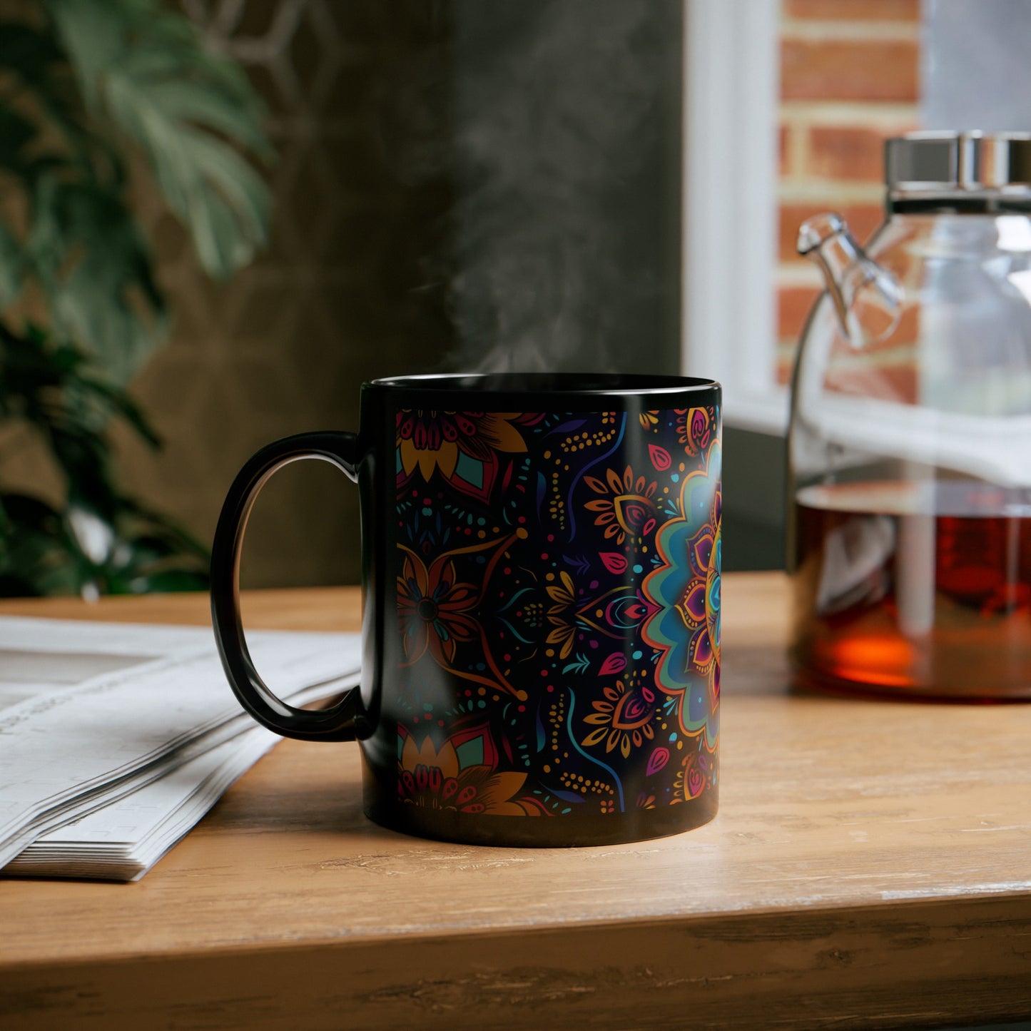 Chai Tea Coffee Black Mug - Vibrant Indian Decor - 11oz or 15 oz - Gift for Festivals, Wedding, Anniversary, Birthdays