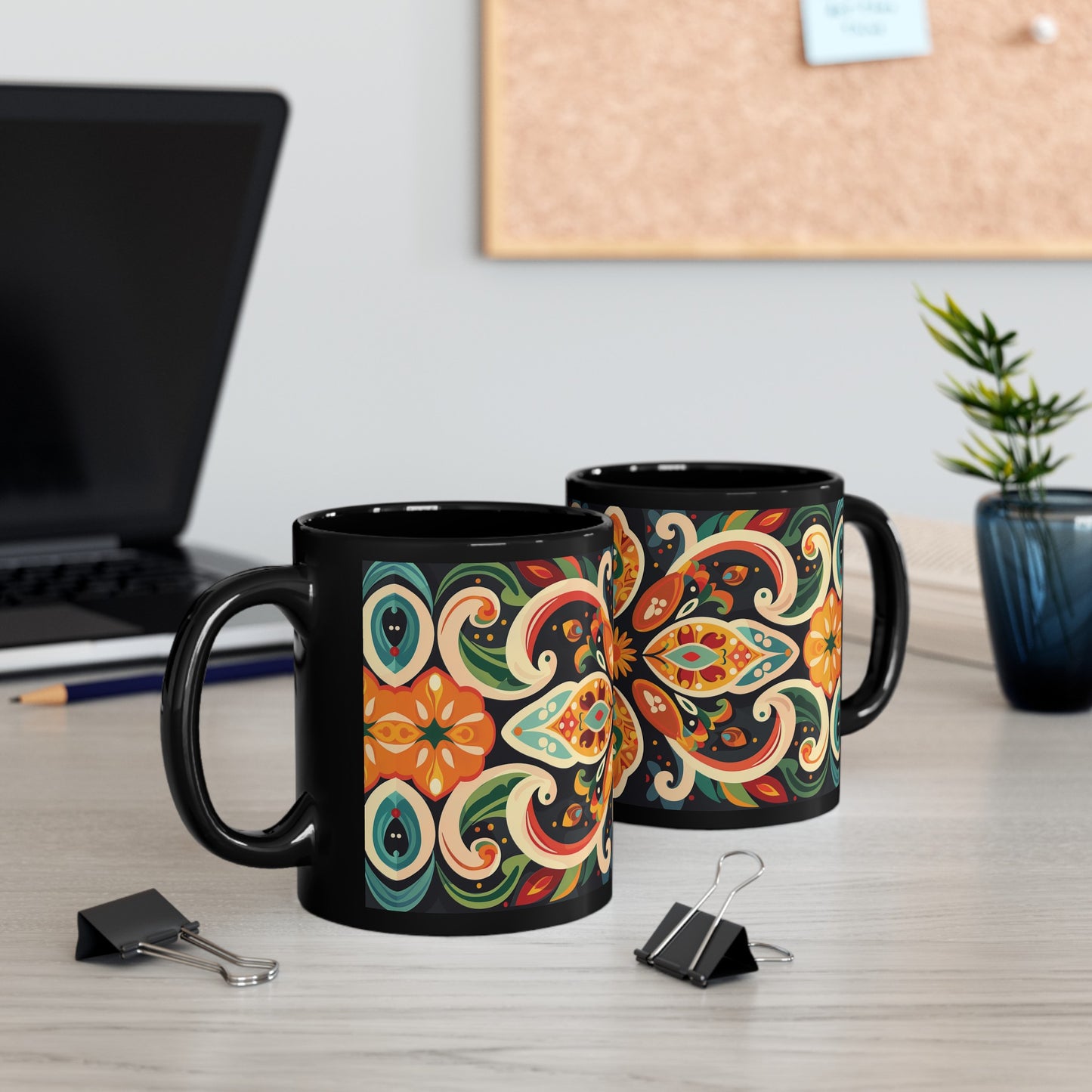 Chai Tea Coffee Black Mug - Vibrant Indian Decor - 11oz or 15 oz - Gift for Festivals, Wedding, Anniversary, Birthdays
