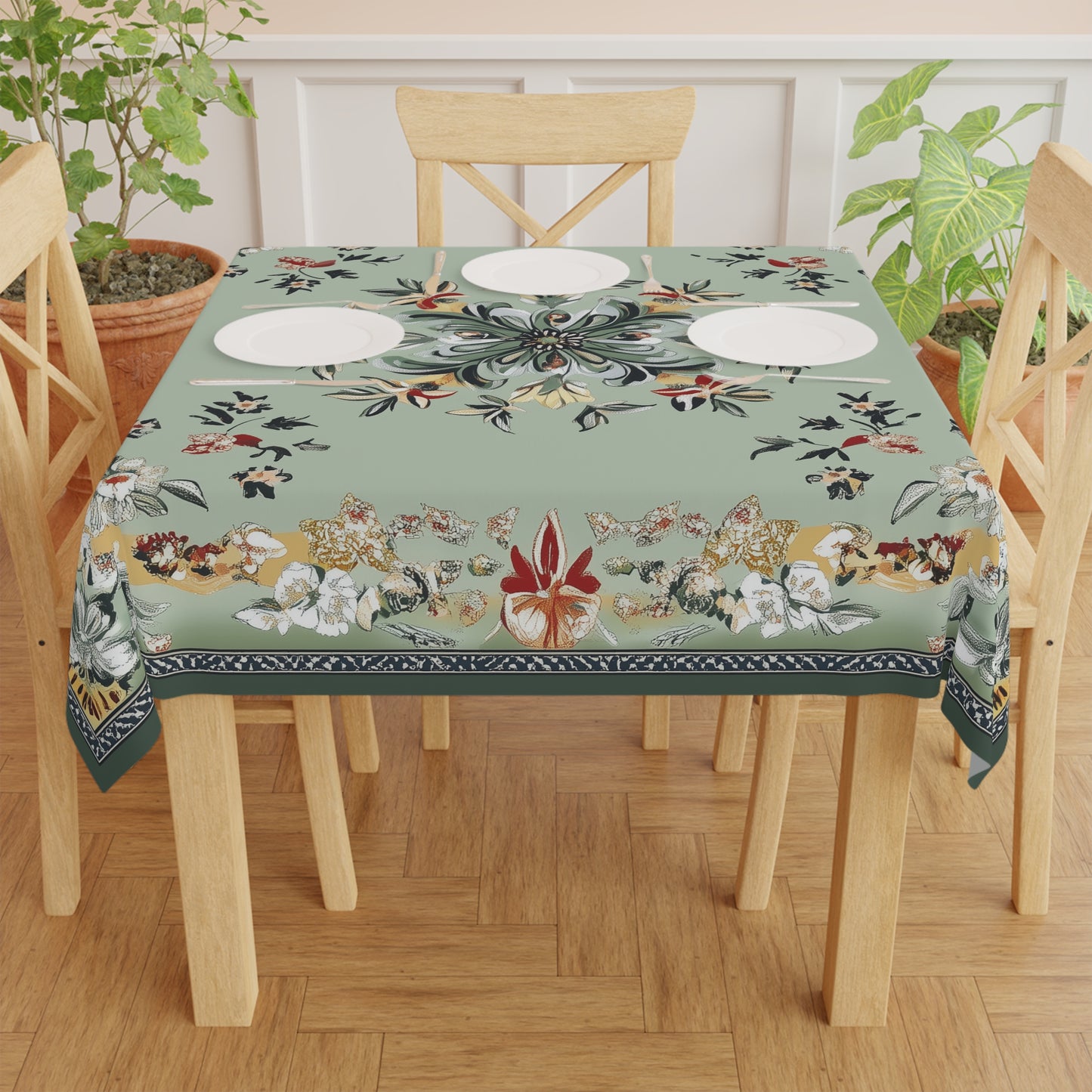 Breakfast Table Cover Indian Design | Square 55.1 by 55.1 inches | Sanskrit Arts