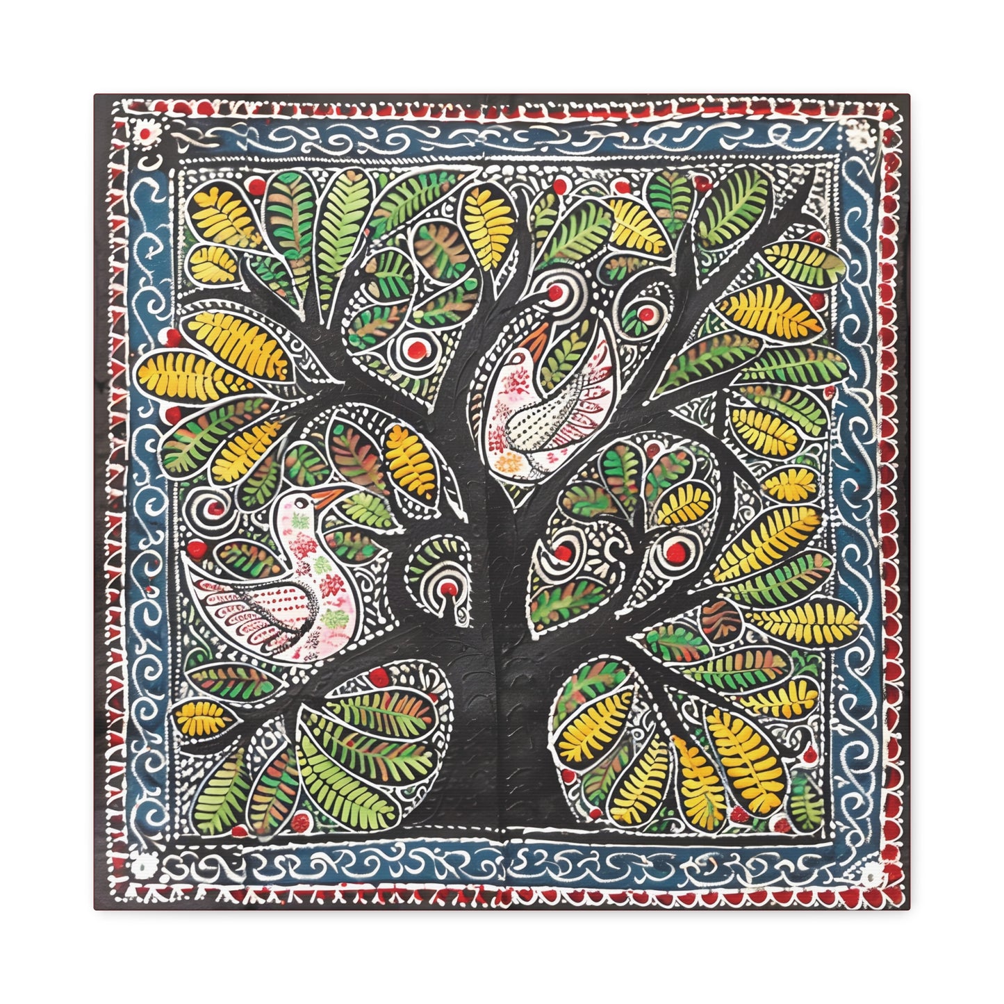 Madhubani Wall Art | 20 X 20 Inch | Indian Home Decor | 100% Cotton Canvas Gallery Wrap | Perfect Gift for Indian Festivals