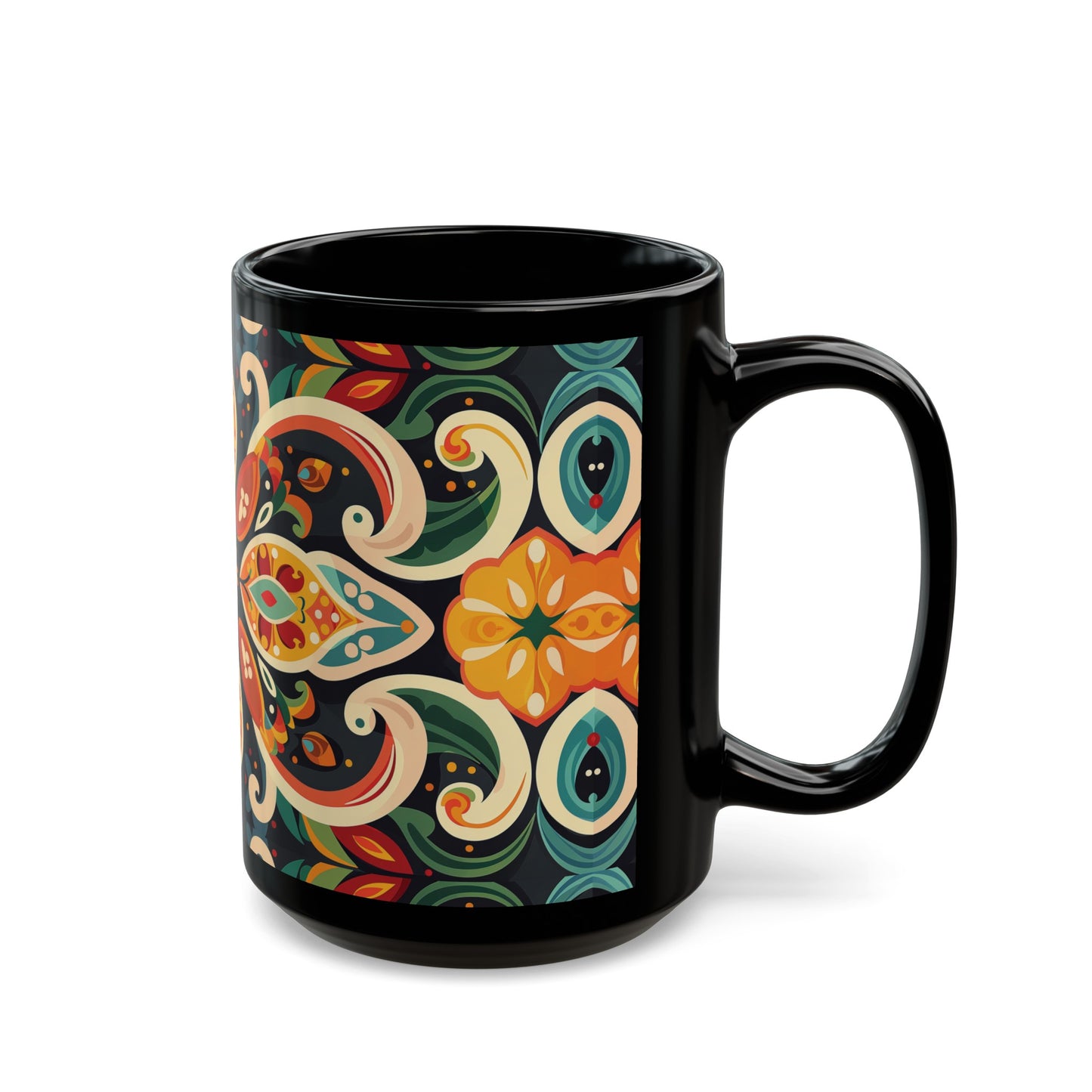 Chai Tea Coffee Black Mug - Vibrant Indian Decor - 11oz or 15 oz - Gift for Festivals, Wedding, Anniversary, Birthdays