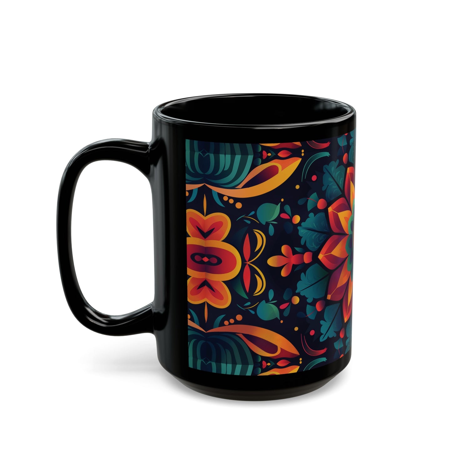 Chai Tea Coffee Black Mug - Vibrant Indian Decor - 11oz or 15 oz - Gift for Festivals, Wedding, Anniversary, Birthdays