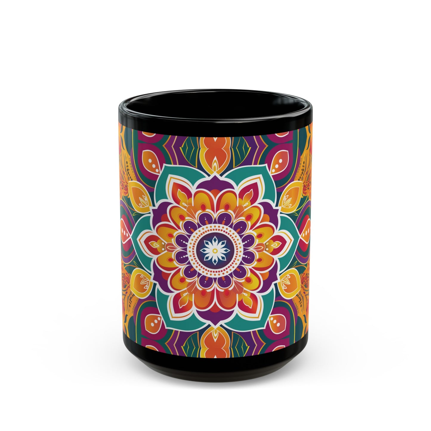 Chai Tea Coffee Black Mug - Vibrant Indian Decor - 11 oz or 15 oz - Gift for Festivals, Wedding, Anniversary, Birthdays