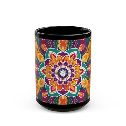 Chai Tea Coffee Black Mug - Vibrant Indian Decor - 11 oz or 15 oz - Gift for Festivals, Wedding, Anniversary, Birthdays