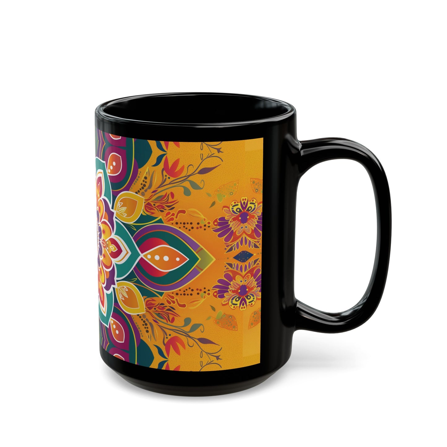 Chai Tea Coffee Black Mug - Vibrant Indian Decor - 11 oz or 15 oz - Gift for Festivals, Wedding, Anniversary, Birthdays