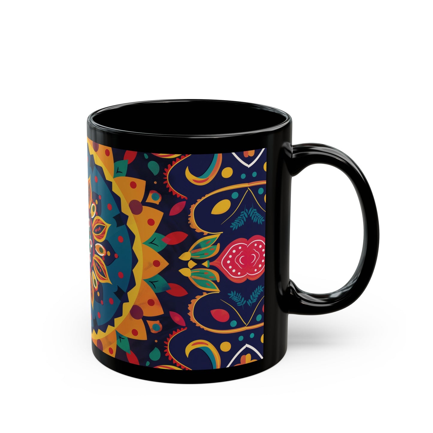 Chai Tea Coffee Black Mug - Vibrant Indian Decor - 11oz or 15 oz - Gift for Festivals, Wedding, Anniversary, Birthdays