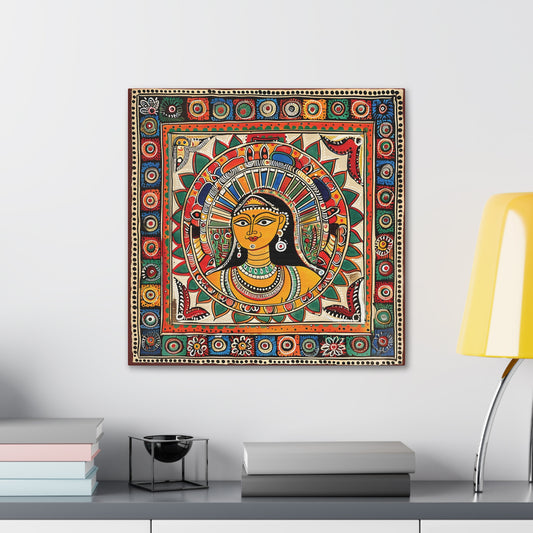 Madhubani Wall Art | 20 X 20 Inch | Indian Home Decor | 100% Cotton Canvas Gallery Wrap | Perfect Gift for Indian Festivals