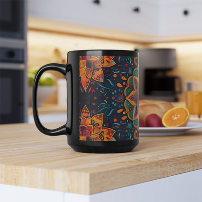 Chai Tea Coffee Black Mug - Vibrant Indian Decor - 11oz or 15 oz - Gift for Festivals, Wedding, Anniversary, Birthdays