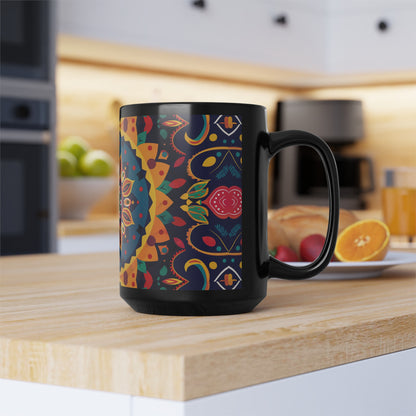 Chai Tea Coffee Black Mug - Vibrant Indian Decor - 11oz or 15 oz - Gift for Festivals, Wedding, Anniversary, Birthdays