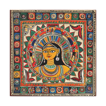 Madhubani Wall Art | 20 X 20 Inch | Indian Home Decor | 100% Cotton Canvas Gallery Wrap | Perfect Gift for Indian Festivals