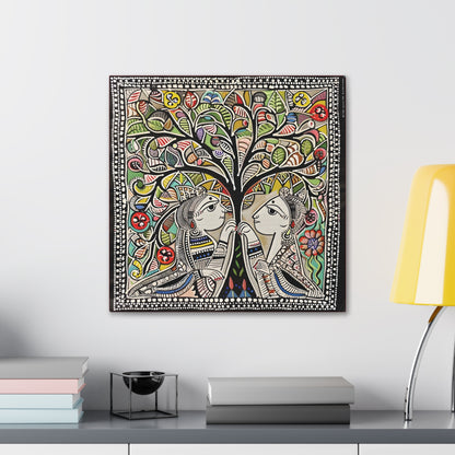 Madhubani Wall Art | 20 X 20 Inch | Indian Home Decor | 100% Cotton Canvas Gallery Wrap | Perfect Gift for Indian Festivals