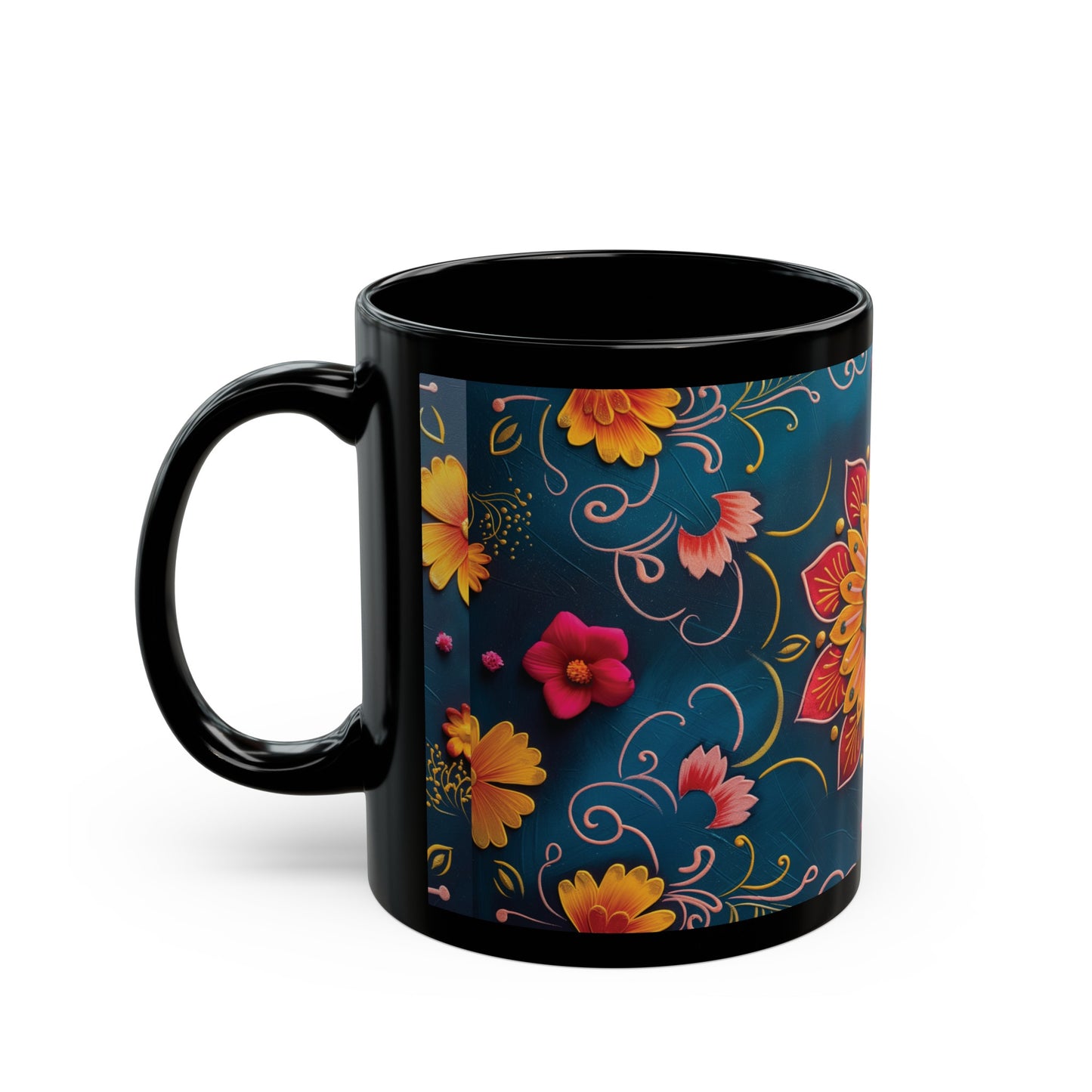 Chai Tea Coffee Black Mug - Vibrant Indian Decor - 11oz or 15 oz - Gift for Festivals, Wedding, Anniversary, Birthdays