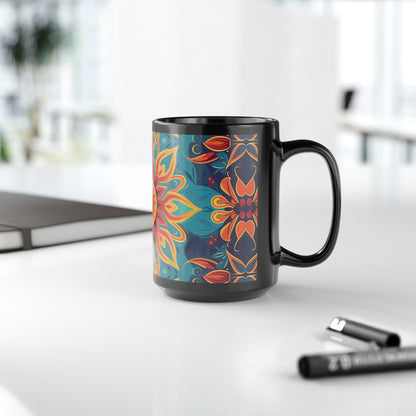 Chai Tea Coffee Black Mug - Vibrant Indian Decor - 11oz or 15 oz - Gift for Festivals, Wedding, Anniversary, Birthdays