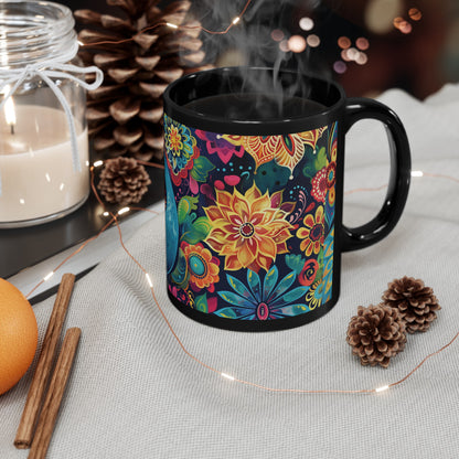 Chai Tea Coffee Black Mug - Vibrant Indian Decor - 11oz or 15 oz - Gift for Festivals, Wedding, Anniversary, Birthdays