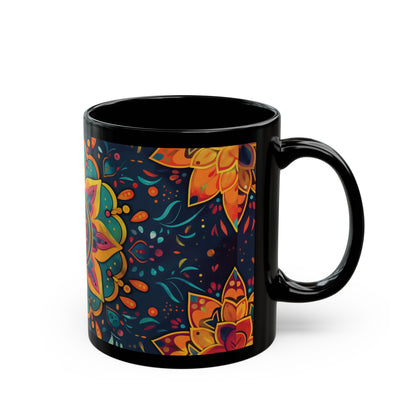 Chai Tea Coffee Black Mug - Vibrant Indian Decor - 11oz or 15 oz - Gift for Festivals, Wedding, Anniversary, Birthdays