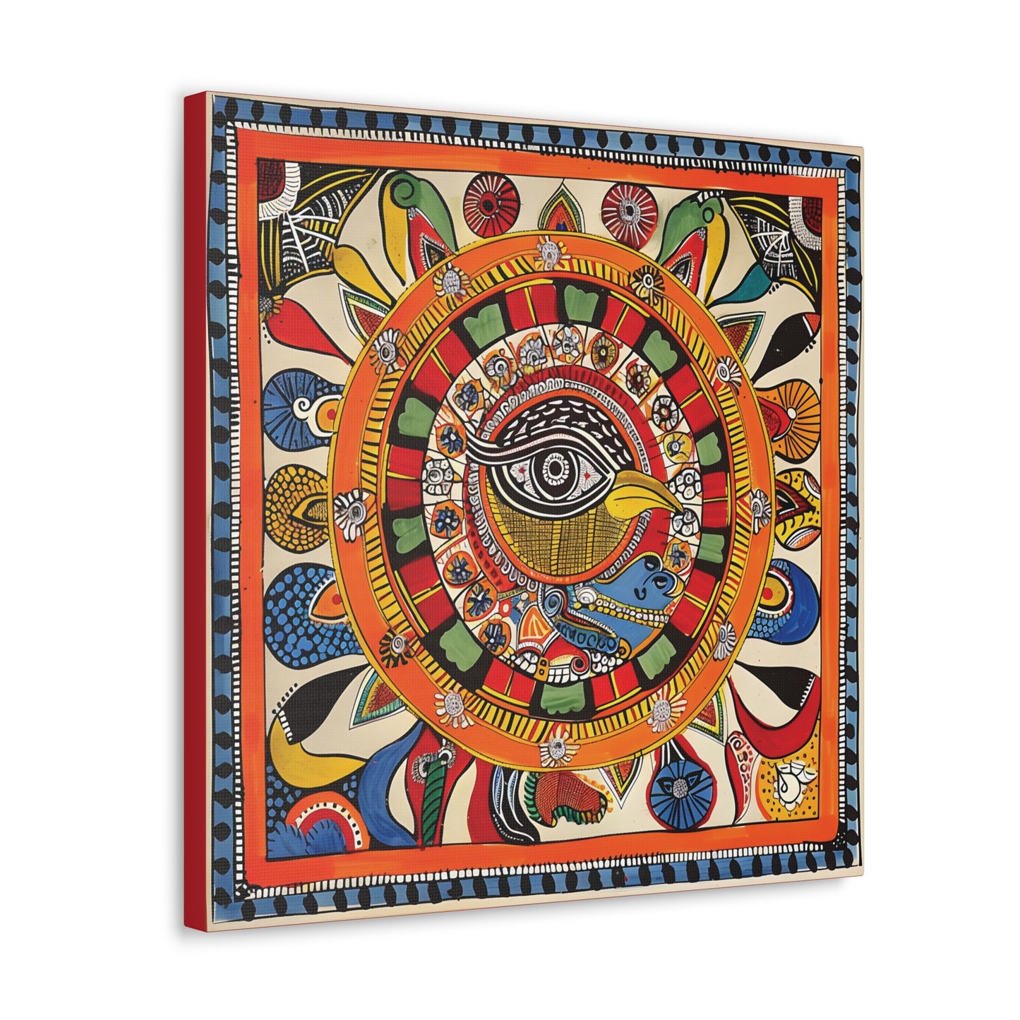 Madhubani Wall Art | 20 X 20 Inch | Indian Home Decor | 100% Cotton Canvas Gallery Wrap | Perfect Gift for Indian Festivals