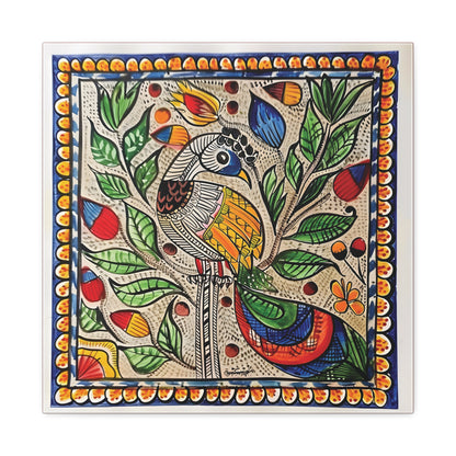 Madhubani Wall Art | 20 X 20 Inch | Indian Home Decor | 100% Cotton Canvas Gallery Wrap | Perfect Gift for Indian Festivals