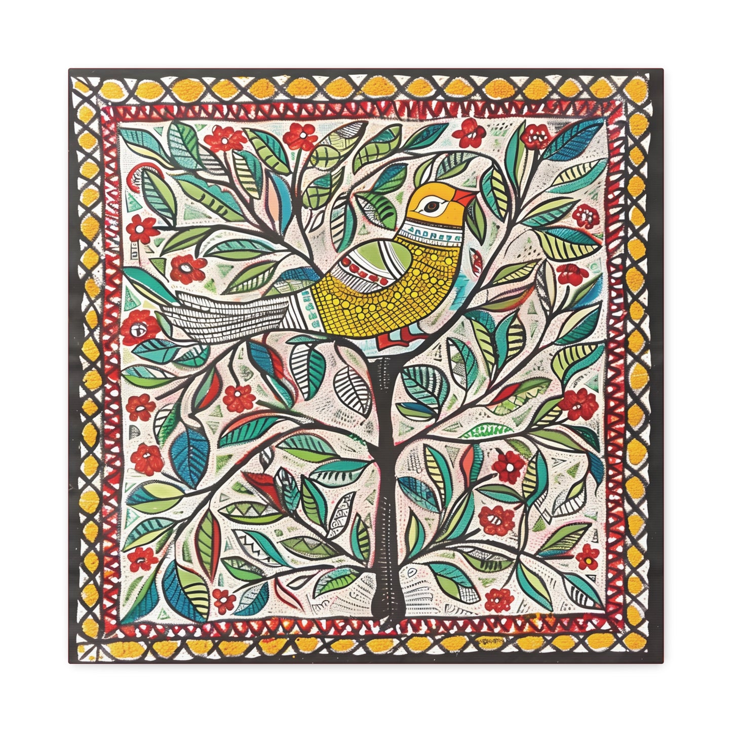 Madhubani Wall Art | 20 X 20 Inch | Indian Home Decor | 100% Cotton Canvas Gallery Wrap | Perfect Gift for Indian Festivals