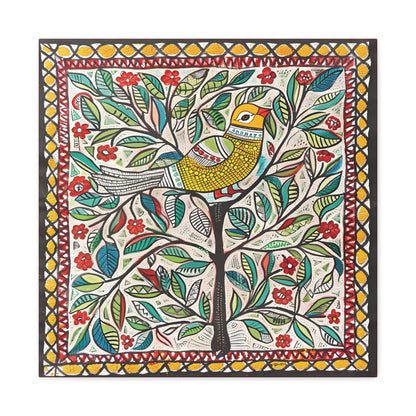 Madhubani Wall Art | 20 X 20 Inch | Indian Home Decor | 100% Cotton Canvas Gallery Wrap | Perfect Gift for Indian Festivals