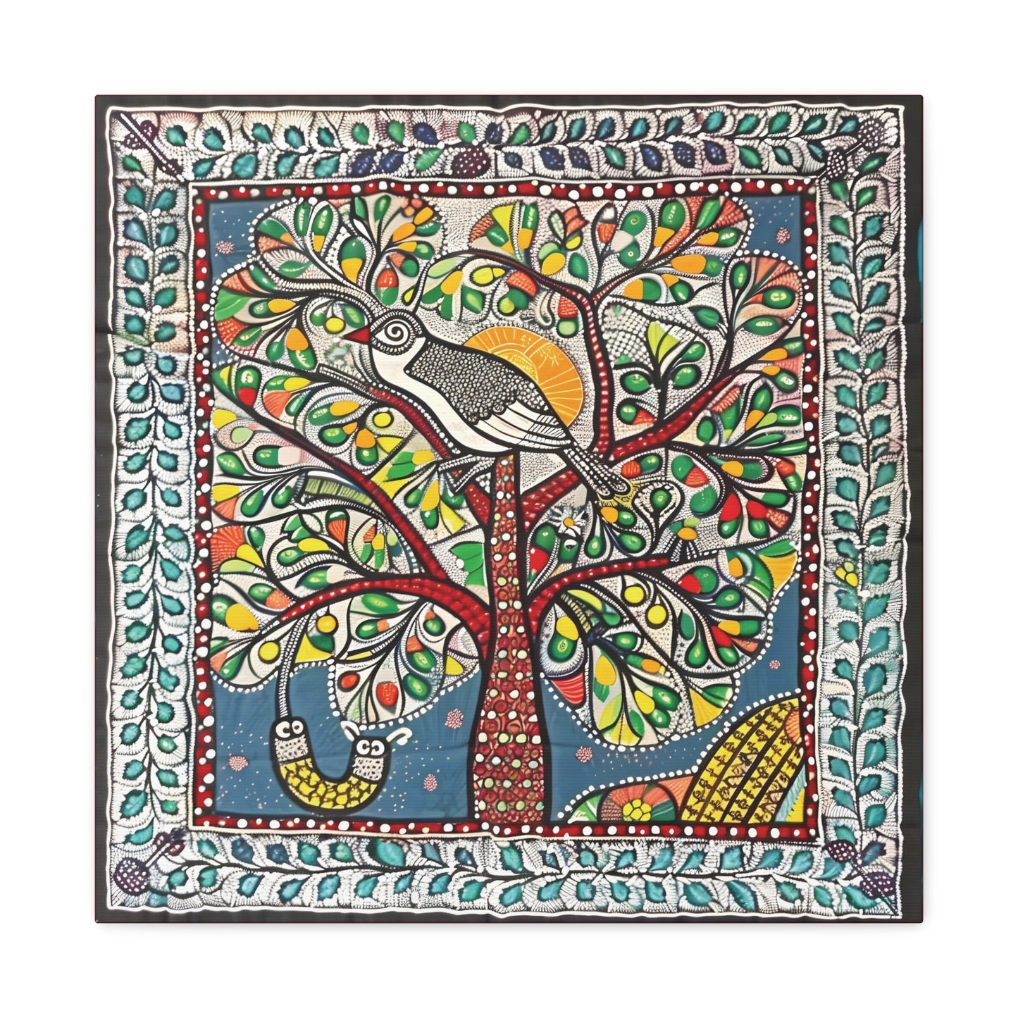 Madhubani Wall Art | 20 X 20 Inch | Indian Home Decor | 100% Cotton Canvas Gallery Wrap | Perfect Gift for Indian Festivals